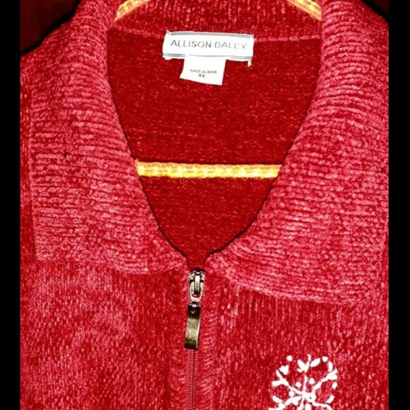 Allison Daley Women's Jacket Extra Large Red Chenille Full Zip for Christmas - Picture 3 of 9
